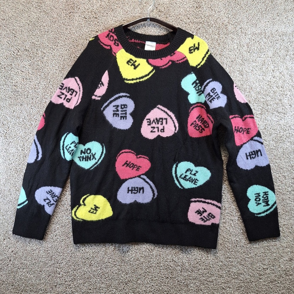 Serra Sweater Medium Multicolor Conversation Hearts Anti Valentine Goth Edgy
